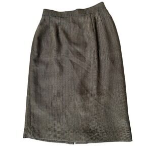 VTG Women's Brown Black Herringbone Knee Length Wool Blend Pencil Skirt 10‎